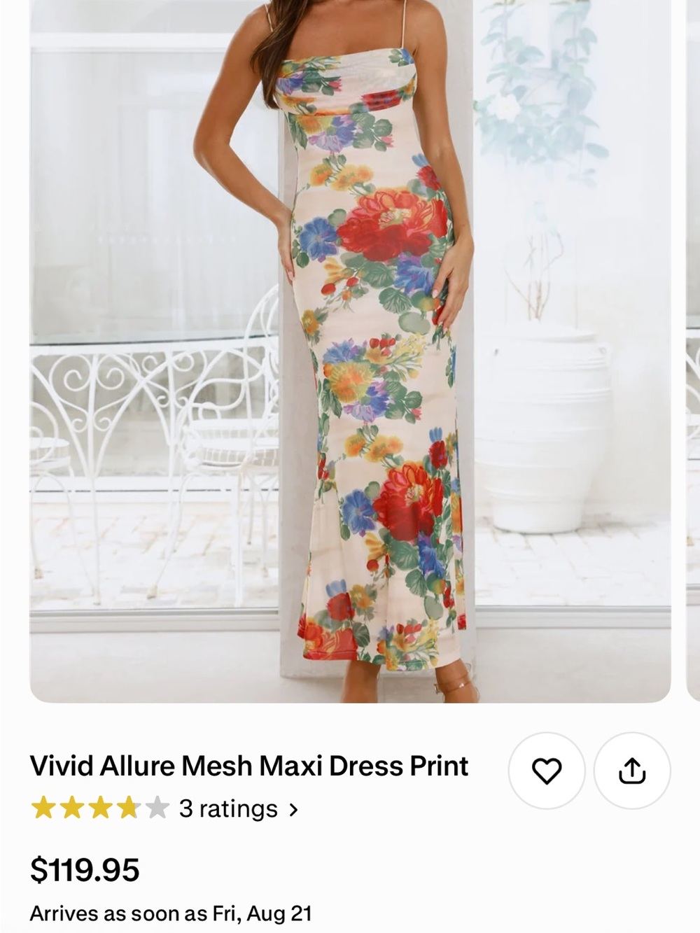 Hello Molly Cream Floral Maxi Slip Dress with Red & Blue Blooms - Picture 2 of 4